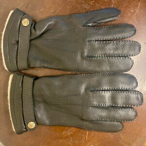 Black Leather & Cashmere Men's Gloves Dents Sz 10